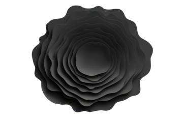 Abstract dark organic layered shape isolated on transparent background. Layered wavy dark grey abstract shape isolated on white background.