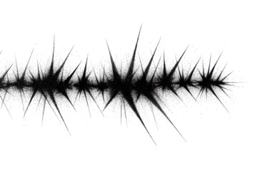 Detailed macro photograph of a fuzzy black starburst isolated on transparent background. Abstract spiky starburst pattern emerging from center isolated on white background.