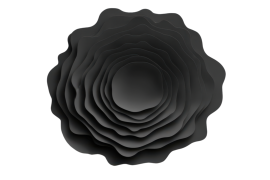 Abstract dark organic layered shape isolated on transparent background. Layered wavy dark grey abstract shape isolated on white background. - Powered by Adobe