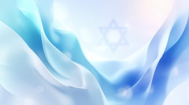 Elegant abstract background featuring flowing blue and white fabric with a subtle Israeli flag star of David design, ideal for various uses