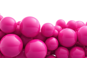 Cluster of vibrant pink spheres isolated on transparent background. Bright pink spheres stacked together in a pile isolated on white background.
