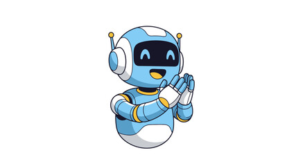 Obraz premium Enthusiastic blue robot character clapping hands, conveying approval and celebration, in a vibrant vector illustration.