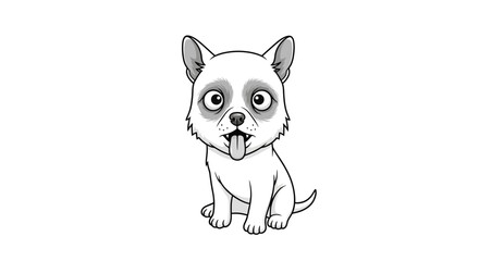 Fototapeta premium Funny puppy sitting with wide eyes and tongue out in a monochrome illustration.