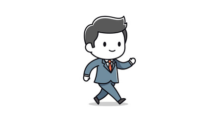 Professional businessman character walking with a purposeful stride, in a clean line art illustration.