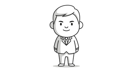 Simple line art businessman standing, smiling with confident expression illustration.