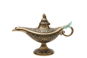 Fototapeta premium Ornate Golden Lamp with Intricate Design and Turquoise Accents on Display