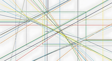 Obraz premium Colorful intersecting lines forming geometric patterns on a white background