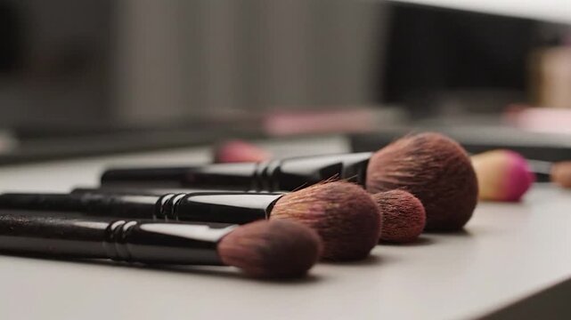 Assorted makeup brushes in shades of brown and pink