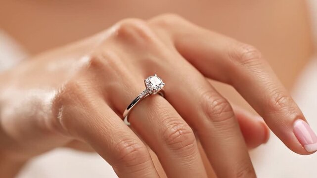 Elegant diamond solitaire ring on a woman's finger