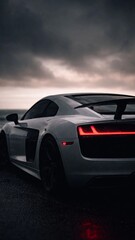 Luxury Sports Car Rear View In Rain
