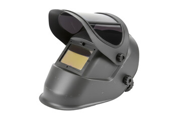 Protective welding helmet in a studio setting with isolated subject matter and clean presentation