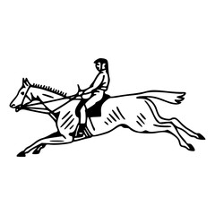 vintage minimalist horse rider illustration isolated on white