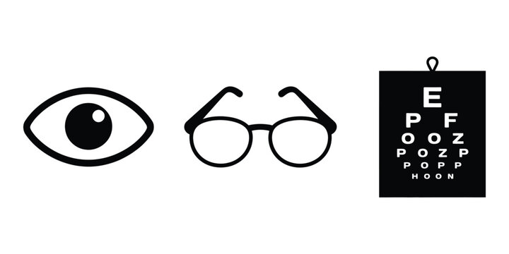 Vision Care and Eye Test Icons Set for Optometry and Eye Health