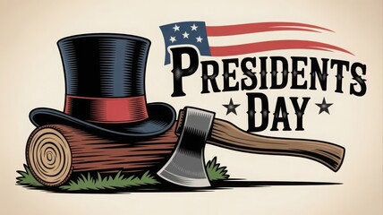 presidents day celebration with hat and axe on log high quality