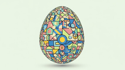 Colorful Easter Egg with Abstract Geometric Patterns Isolated on White Background