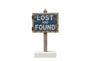 Rustic Lost and Found Signpost on White Background