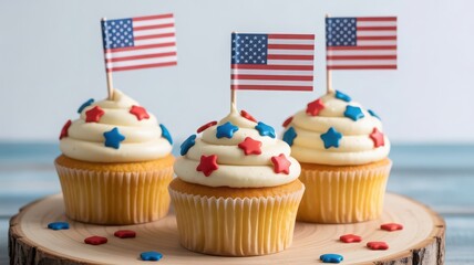 patriotic cupcakes with american flags on top for independence day celebration