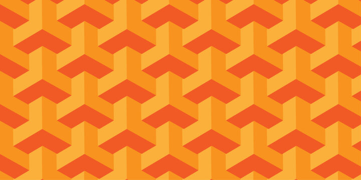 abstract orange isometric decoration geometric cube background. vector triangle tile design. Decoration mosaic design retro seamless element wallpaper.
