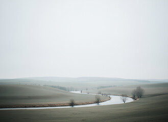 Peaceful Rural Hills and Calm River View