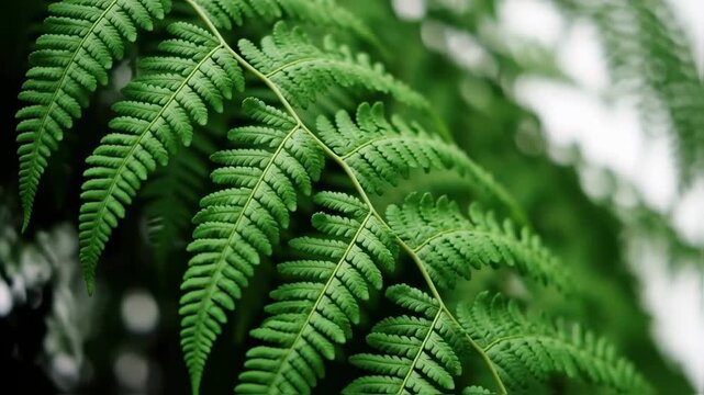Close-up of vibrant green fern leaves showcasing nature's intricate patterns and fresh botanical beauty
