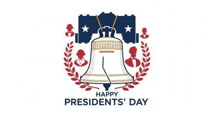 Happy presidents' day illustration with liberty bell and american flag