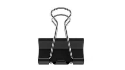 Metal binder clip office organization isolated on a transparent background