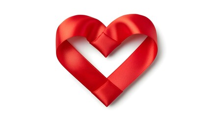 Fototapeta premium A single perfect red heart made of 光滑 red satin ribbon