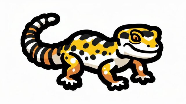 Leopard Gecko Reptile With Yellow Orange Black Spots Walking On White