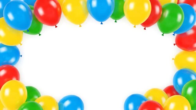 A cheerful arrangement featuring a collection of vibrant, colorful, buoyant balloons on a white surface