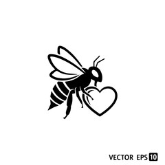 Black and white bee with heart Vector