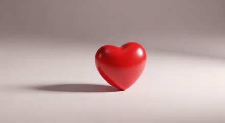 Fototapeta premium Minimal Valentine’s Day background, single red heart on neutral pastel surface, copy space, clean commercial stock image