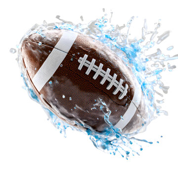 American Football Splashing in Water Isolated on White Background