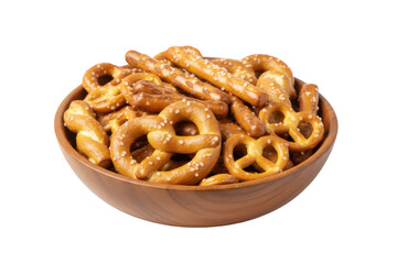 Wooden Bowl Full of Salty Pretzels and Sticks, Snack Food