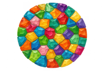 Colorful round mosaic forming geometric gems pattern