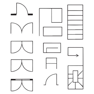 Architectural Floor Plan Elements Set &ndash; Doors, Stairs & Construction Symbols