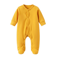 Yellow baby romper with long sleeves isolated on transparent background for infant clothing
