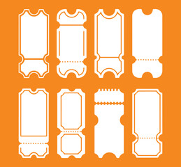 Ticket & Coupon Template Icons Set. Editable Voucher, Pass and Label Shapes.