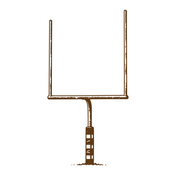 Drawing Vintage grunge  texture American football goal post with white rectangle in brown color on white background