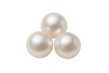 Three white natural pearls isolated on transparent background