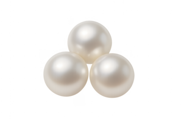 Three white natural pearls isolated on transparent background