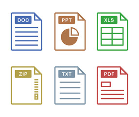 Document file icons vector set doc pdf xls ppt
