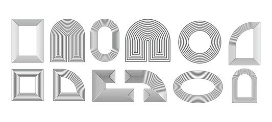 Minimalist Geometric Line Art Collection - Modern Abstract Frames and Shapes Set