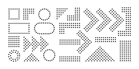 Black Dotted Geometric Shapes and Arrow Symbols Set &ndash; Minimalist Halftone Vector UI Elements for Technology and Modern Design