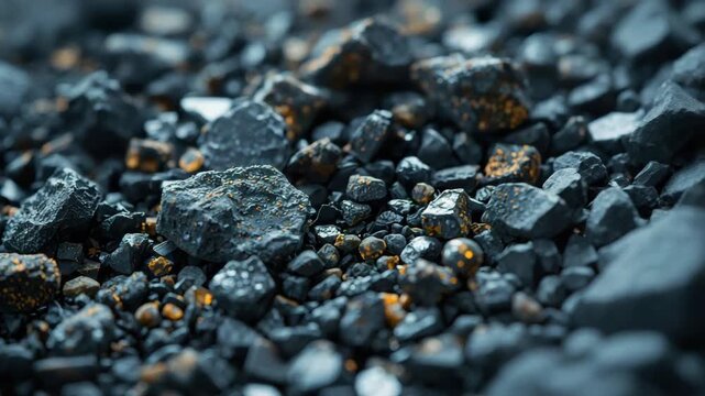 Black mineral pebble rock stone texture closeup with golden fleck accents wet pebbles creating