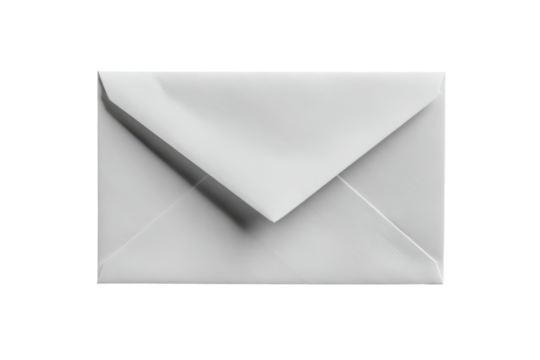 White square envelope isolated on transparent background. A simple white paper envelope with a closed flap isolated on white background. - Powered by Adobe