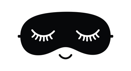Obraz premium a minimalistic depiction of a black sleep mask with closed eyes and a slight smile presented as a striking silhouette