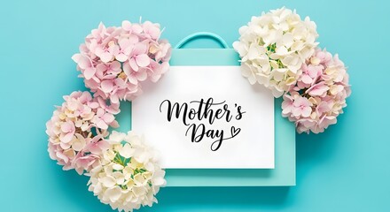 Elegant mother's day card with a beautiful floral arrangement on a light blue background