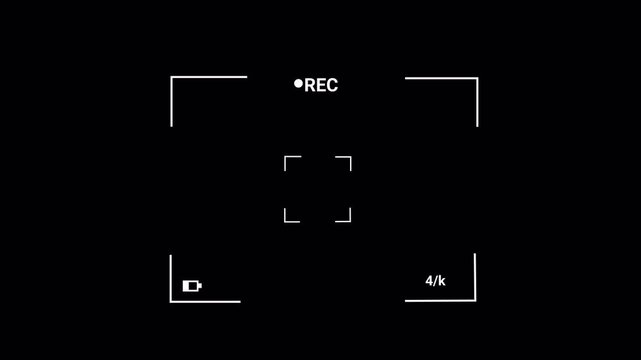Modern camera viewfinder screen overlay with live recording indicator  screen of video recorder digital display with multiple settings and timer. 4K camcorder interface for video cameras.