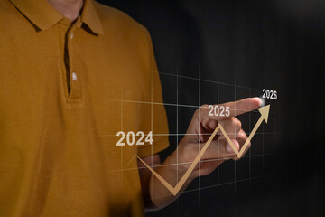 Upward arrow trend from 2024 to 2026. Business and financial planning concept.