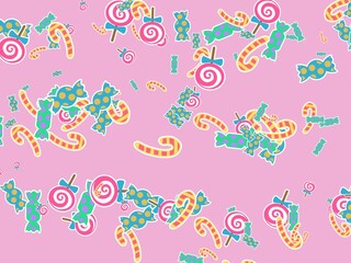 Obraz premium Illustration background with various candies element or pattern